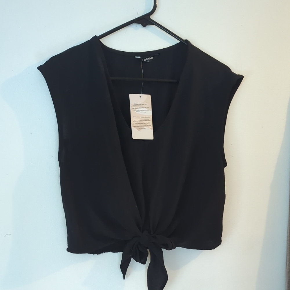 Black Tie-Front Top Shirt